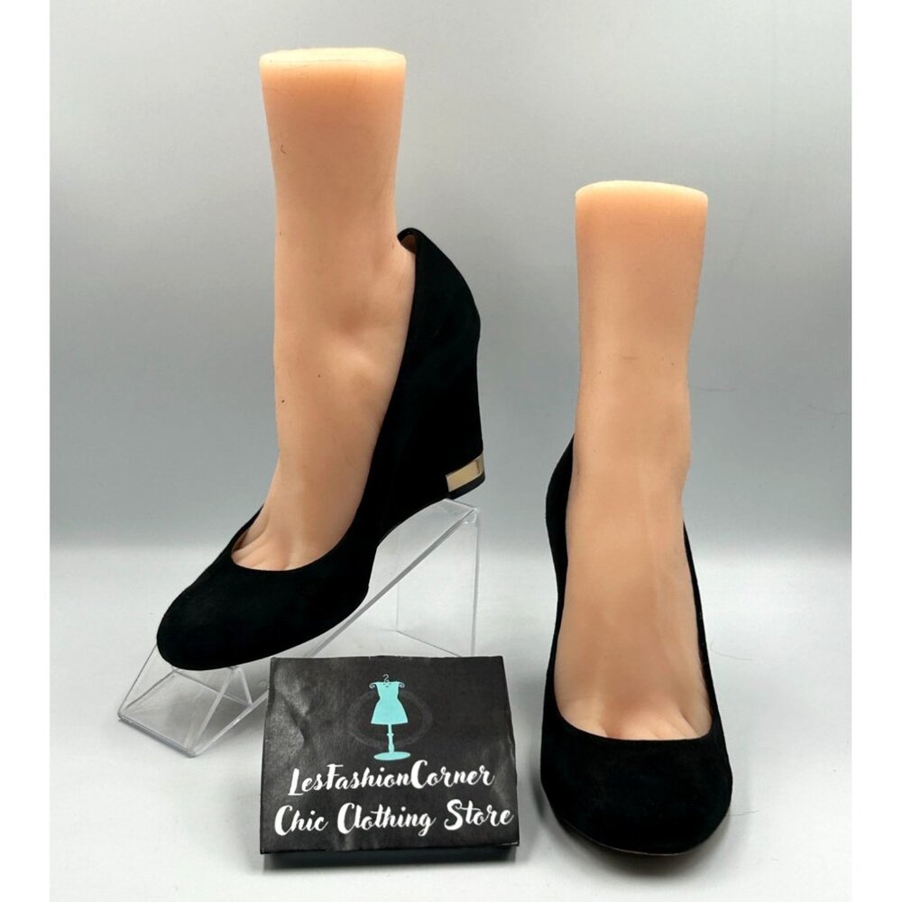 Tory Burch Women’s Astoria Wedge Lancaster Suede Black Pumps Heels Size 9M 3194